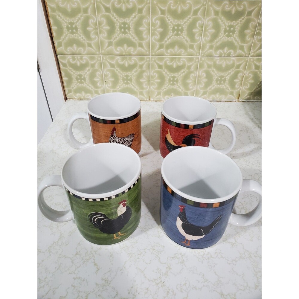 4 Warren Kimble Mugs Brandon House Country Quartet Rooster Mugs Multicolor